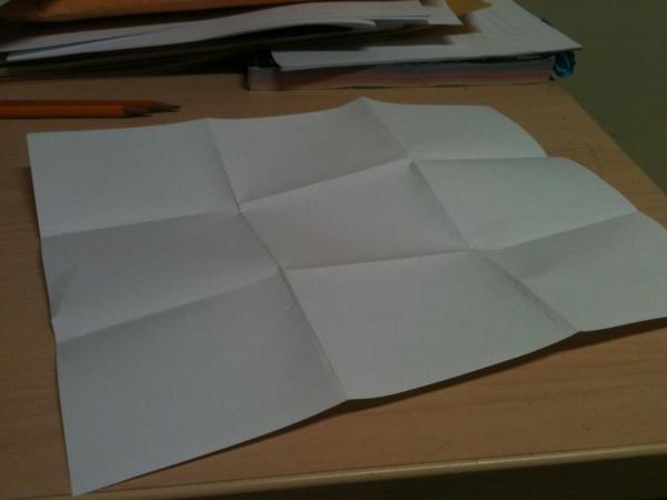Paper folded into ninths