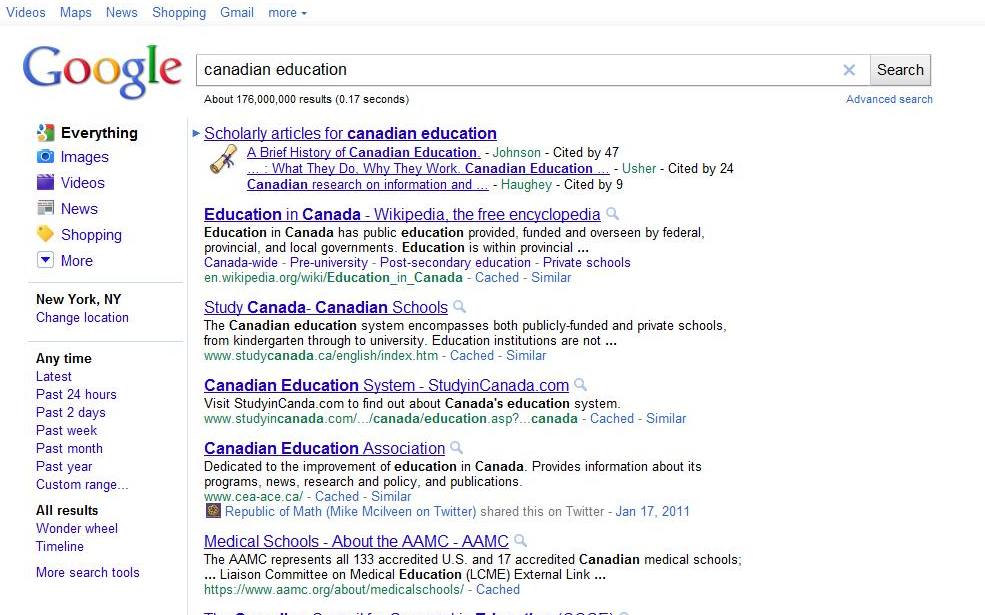 US search for Canadian education