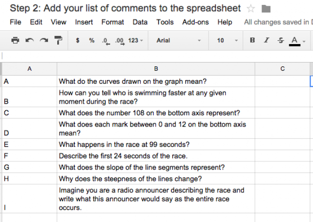 Step 2: Adding comments to a separate sheet