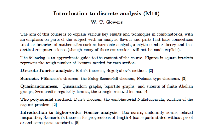 The goals of a Tim Gowers Math Course