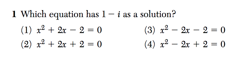 Algebra II August 2016 Regents Exam, Question #1