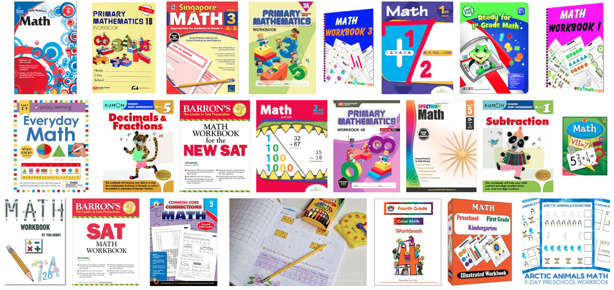 A variety of math workbooks