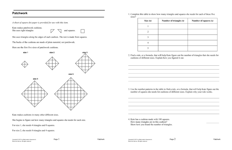The image shows two pages of an ramped assessment task, where each problem gets progressively more challenging, but where the first problem should be doable by all students.